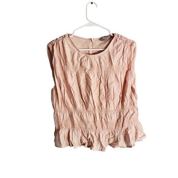 H&M Blush Pink Smocked Waist Ruffle Hem Blouse - Size M - Picture 6 of 6